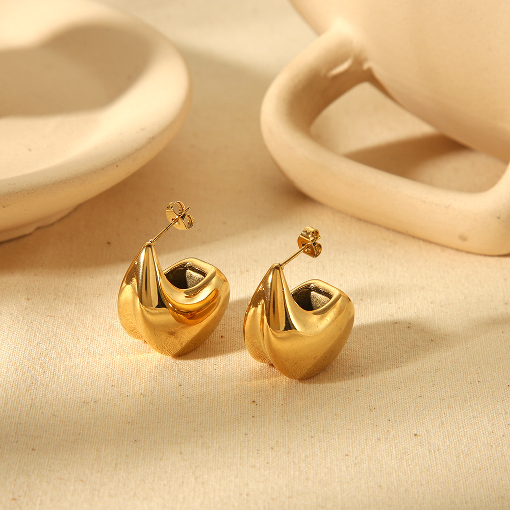 1 Pair Simple Series ins style Ring Stainless Steel  Gold Color Women's Stud Earrings 